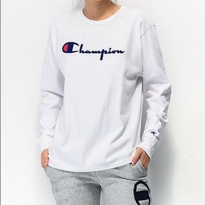 White Champion Long Sleeve Shirt